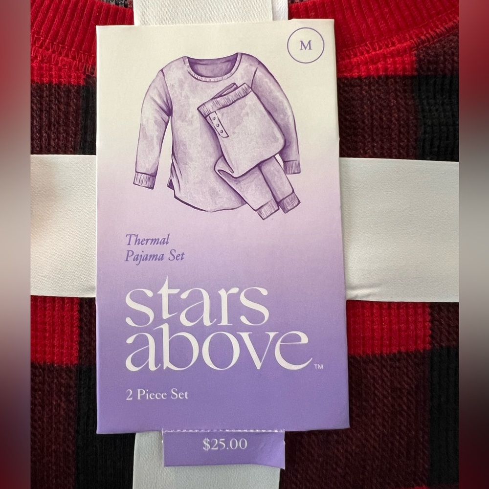 Stars Above Red Plaid Thermal Pajama Set - Picture 7 of 7